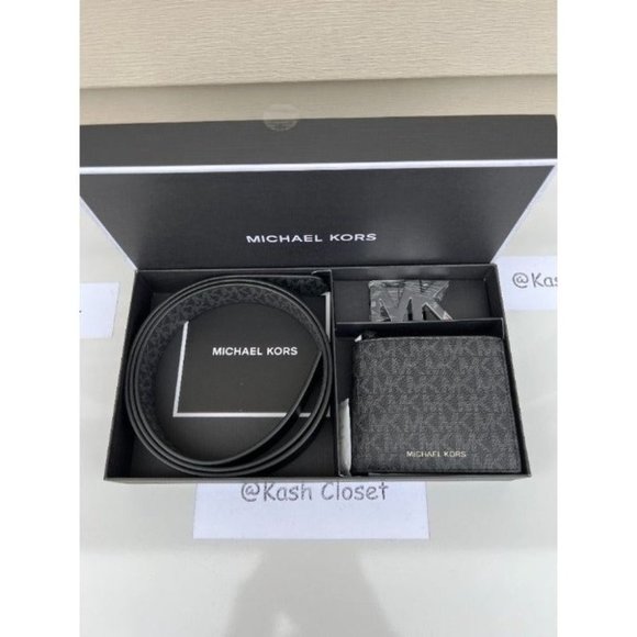Michael Kors Mens Belt & Wallet Gift Set MK Signature Black - Picture 10 of 10